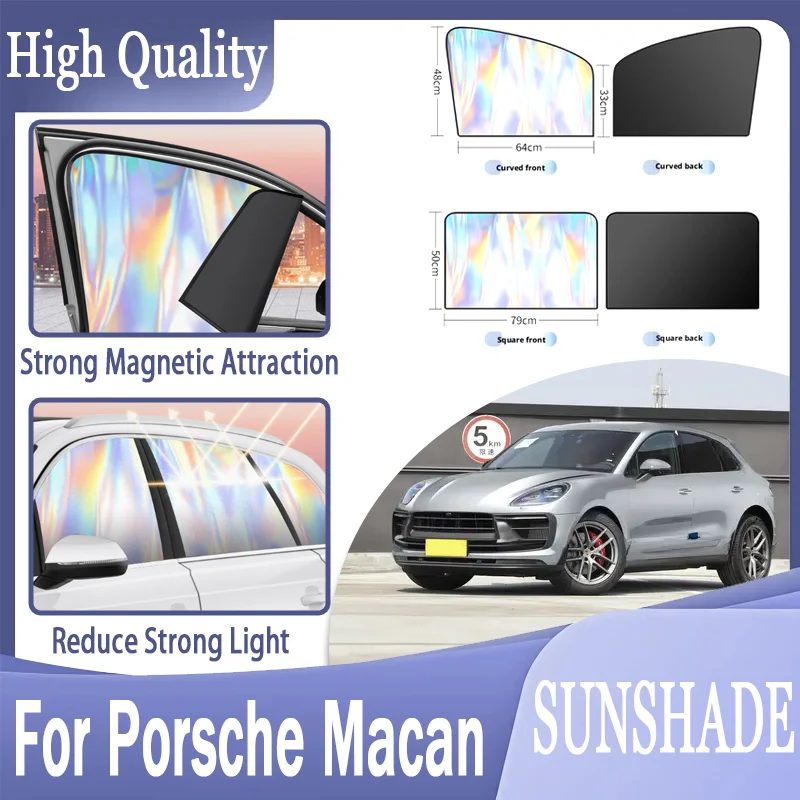 For Porsche Macan, Magnetic Side Window Sun Shade Titanium Silver Reflective, Full UV/Heat Block, Keeps Cabin Cool, Easy Storage