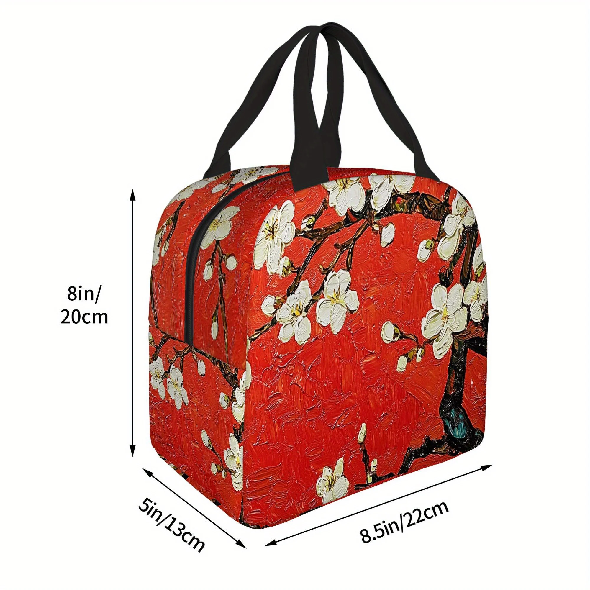 White Blossoms Against a Vibrant Red Backdrop Printed Thermal Bag Insulation Bag Insulated Bag No Food Contact