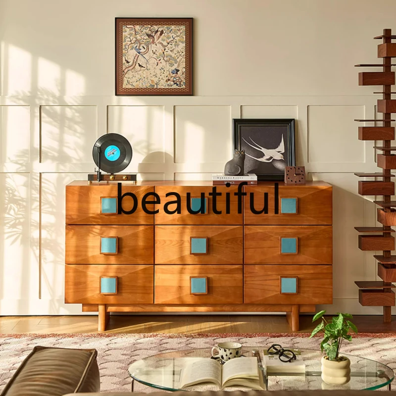 Nine chest cabinet French retro solid wood storage living room locker simple household drawer