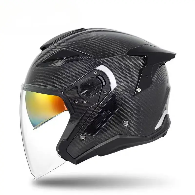 

Новый одобренный мотошлем из углеродного волокна с двойным визором, быстросъемной застежкой, из стекловолокна, всесезонный, полуоткрытый