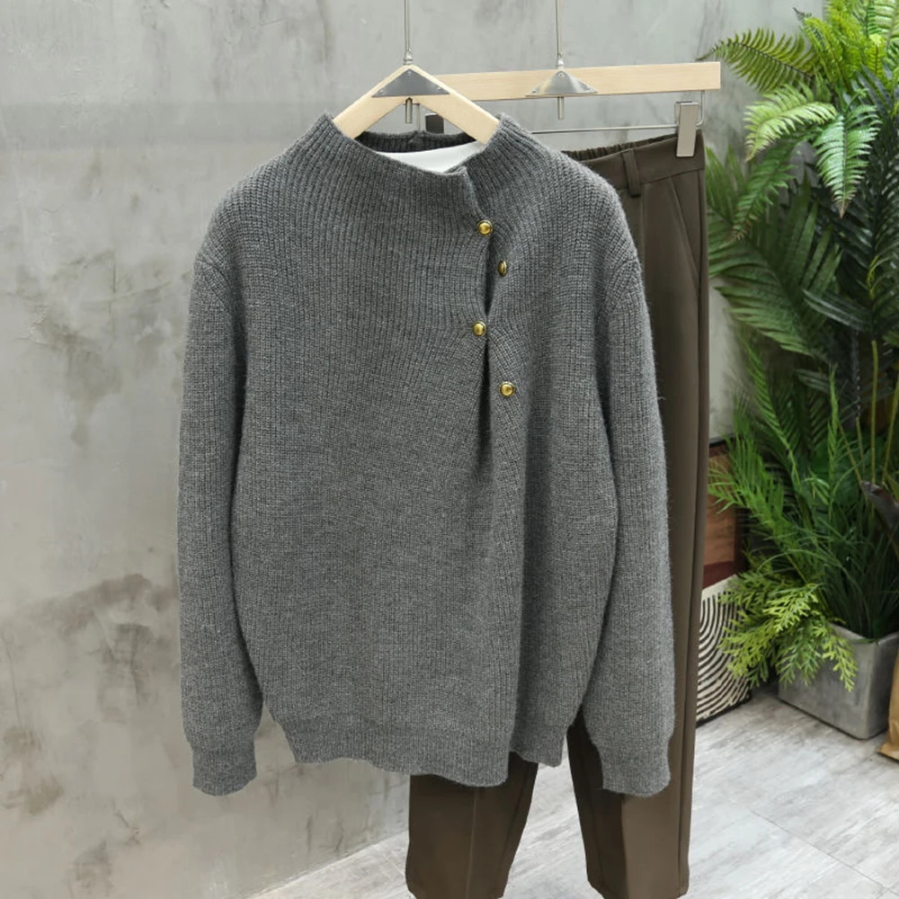 Mens Sweater Irregular Button Casual Knitted Sweater Streetwear Fashion Youth Campus Trend Long-Sleeve Male Tops Men'S Clothing