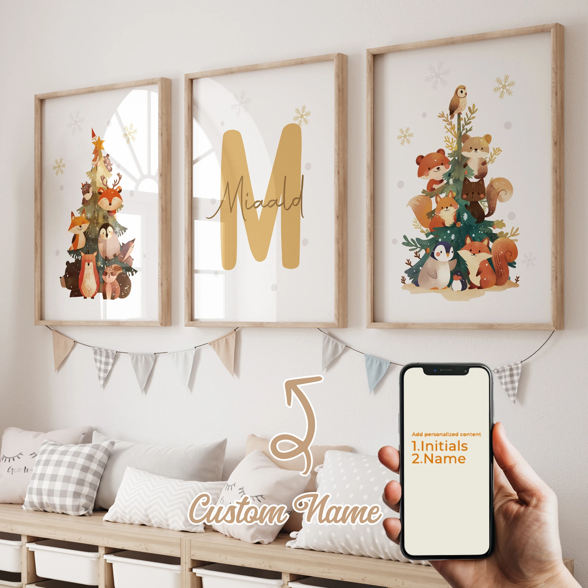 

3pcs Personalized Custom Name Cartoon Squirrels Wall Art Print Picture Canvas Poster Painting For Living Room Home Decor