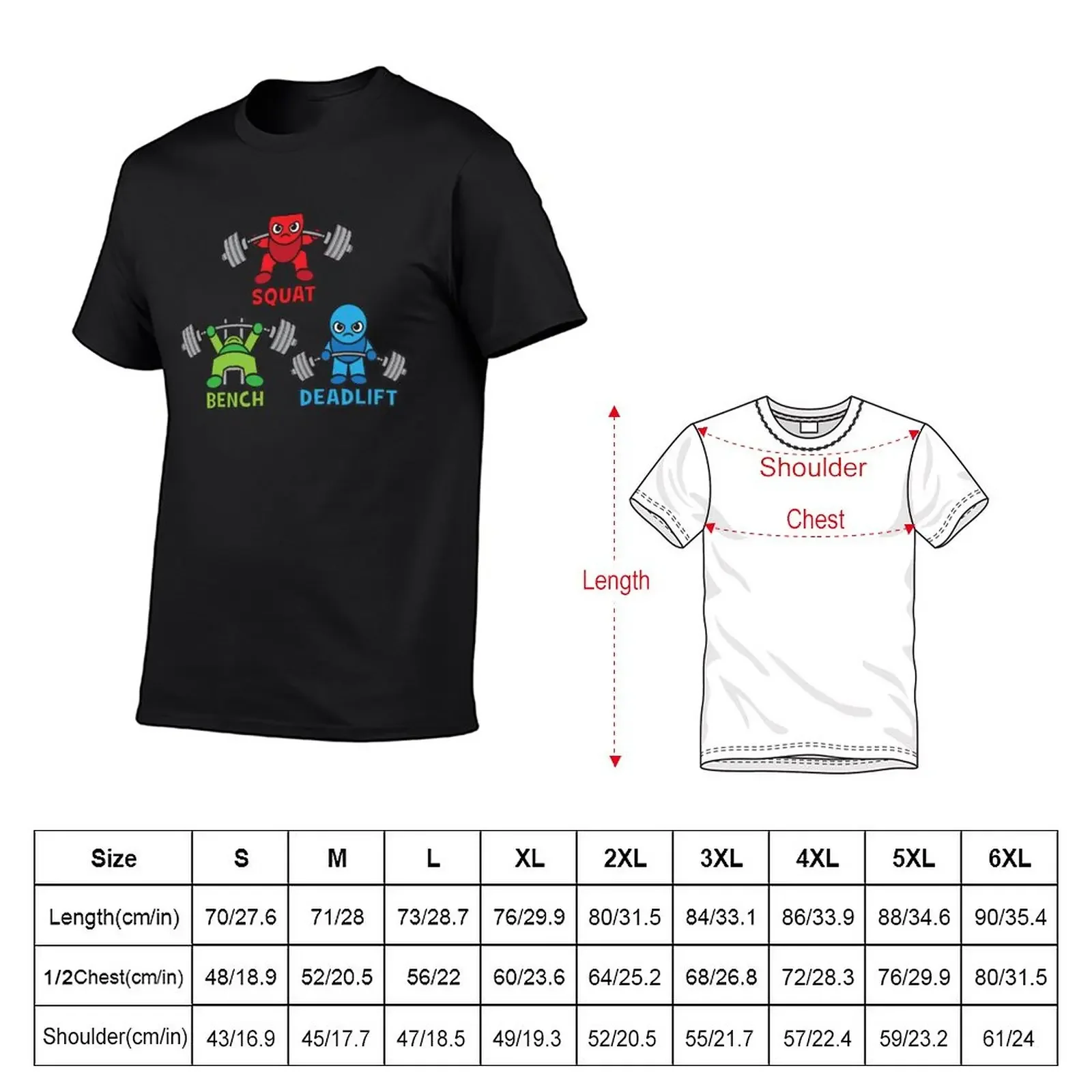 Kawaii Powerlifter - Squat, Bench Press, Deadlift (Triangle) T-Shirt quick drying anime tops mens graphic t-shirts