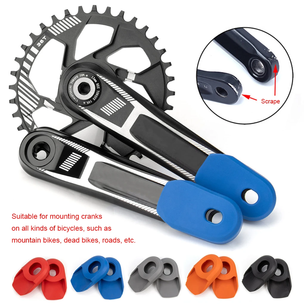 2Pcs Bike Crank Arm Protector Silicone Mountain Bicycles Crankset Cap Cover Portable Reusable Outdoor Boot Accessory