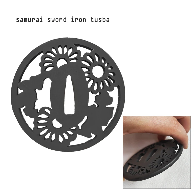 

Iron Material Samurai Sword Tsuba, Handle Guard For Japanese Katana Wakizashi-Lasr Cutting-Martial Art Equipment-Flower