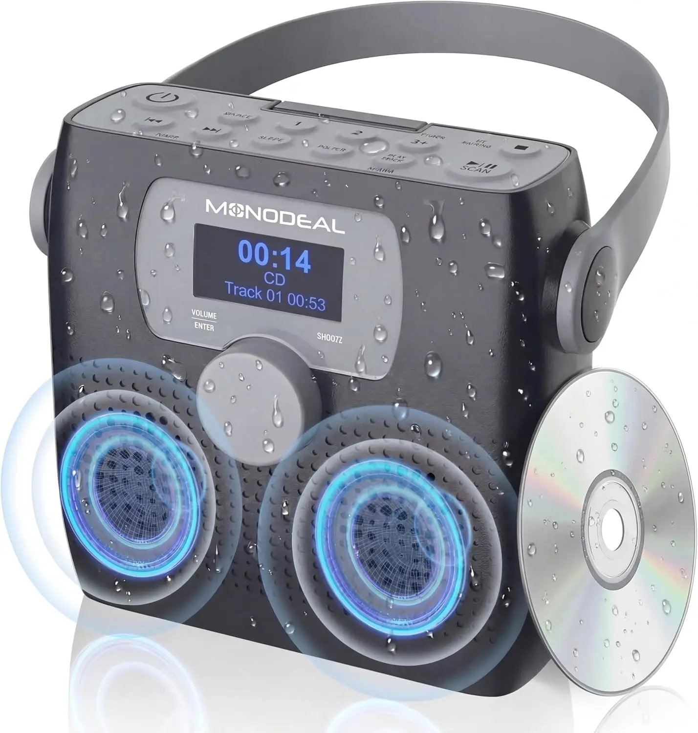 

Портативный Bluetooth-бумбокс с CD-плеером, FM-радио, водонепроницаемый, со светодиодной подсветкой и будильником для кемпинга и путешествий