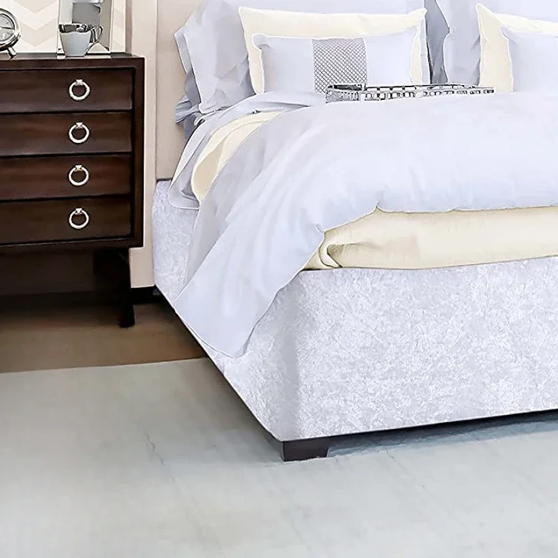 Crushed Velvet Divan Bed Base Wrap Valance Frame Cover With Around Elactic Belts and Three Sides Fabric (No Platform) Bed Skirt