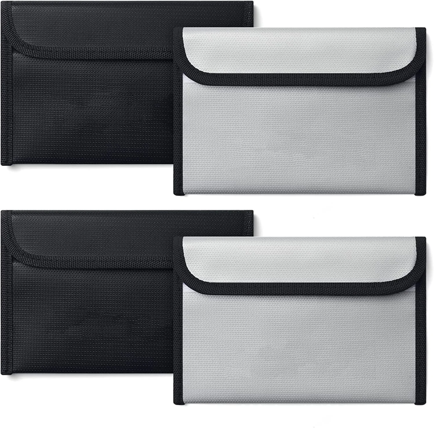 Fireproof Document Bag Zipper Closure Cash Safe Storage Waterproof Pouch with Sticky Strip for Certificates Money Cards