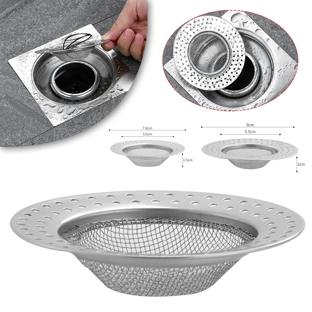 Filtro de acero inoxidable para fregadero de cocina, coladores de malla para alcantarillado, drenaje de suelo de baño, Colector de pelo, tapón de residuos, 7,8/9cm