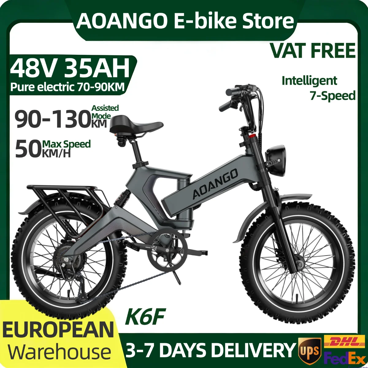 Image of Aoango Kf6 48V 35Ah Elektrofahrrad für Erwachsene, 20*4 Zoll Fat Tire, Höchstgeschwindigkeit 50 km/h, 7 Geschwindigkeitsstufen, Reichweite 90-130 km, Mountainbike, 1000 Watt Spitzenleistung,