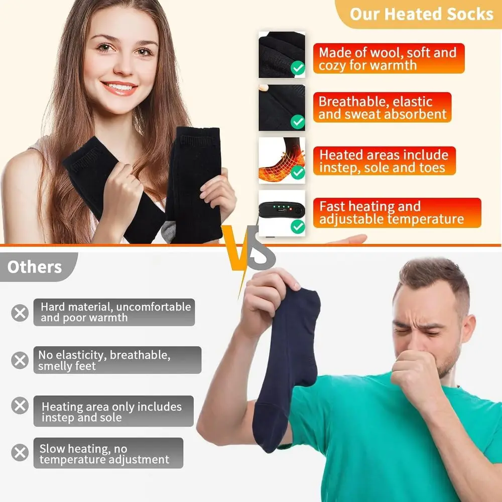 جوارب ساخنة للرجال والنساء، جوارب تسخين كهربائية 3 مستويات تسخين مع بطارية 4000 مللي أمبير * 2 قابلة لإعادة الشحن، جوارب قابلة للغسل في الغسالة #5