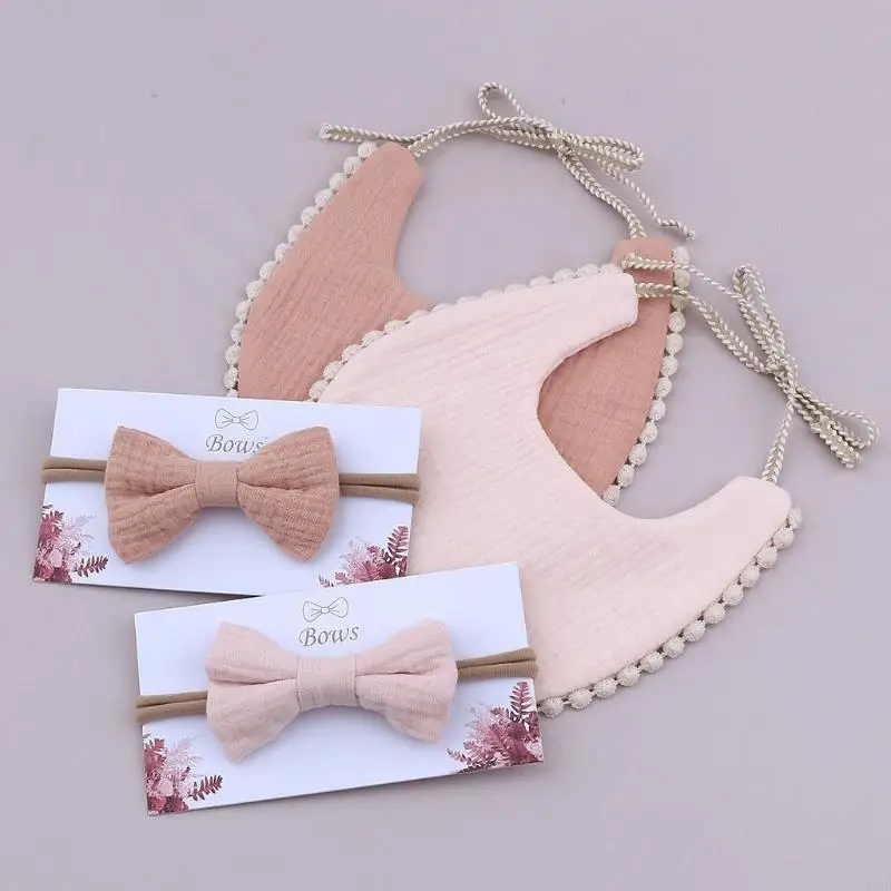 

Q22D Super Soft Absorbent Feeding Bibs Newborn Saliva Towel with Bowknot Hairband Cotton Baby Bibs