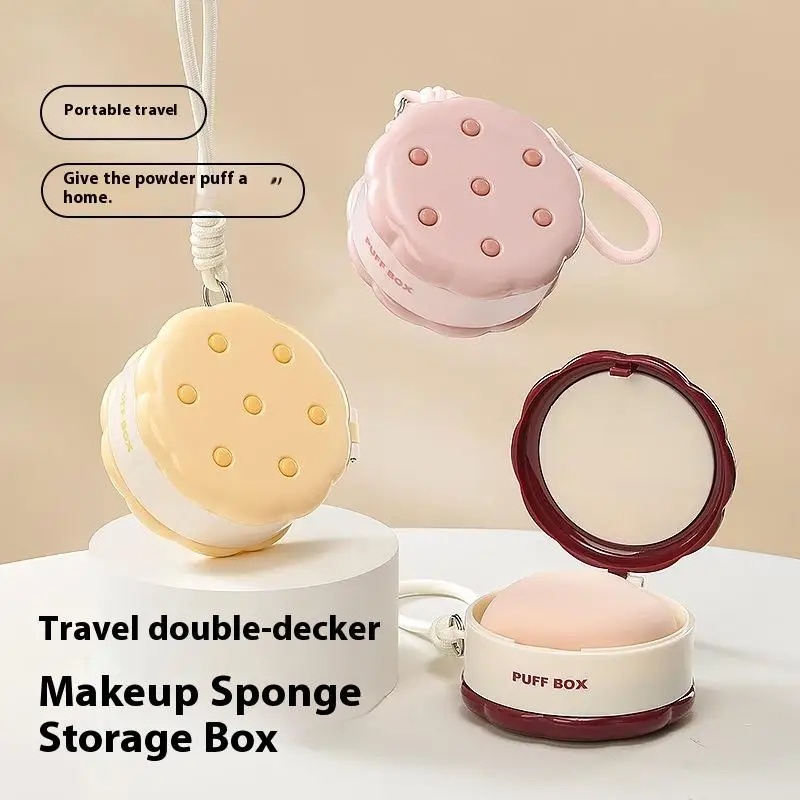 1 stücke Cookie Form Doppel-schicht Puderquaste Storae Box Sicheres Material Multifunktionale Kosmetische Lagerung Box Staubdicht Box Organizer