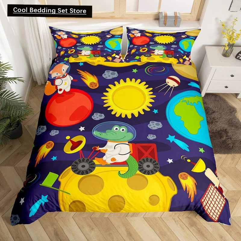 

Cartoon Dinosaur King Queen Duvet Cover Jurassic World Animal Bedding Set Universe Galaxy Quilt Cover Polyester Comforter Cover