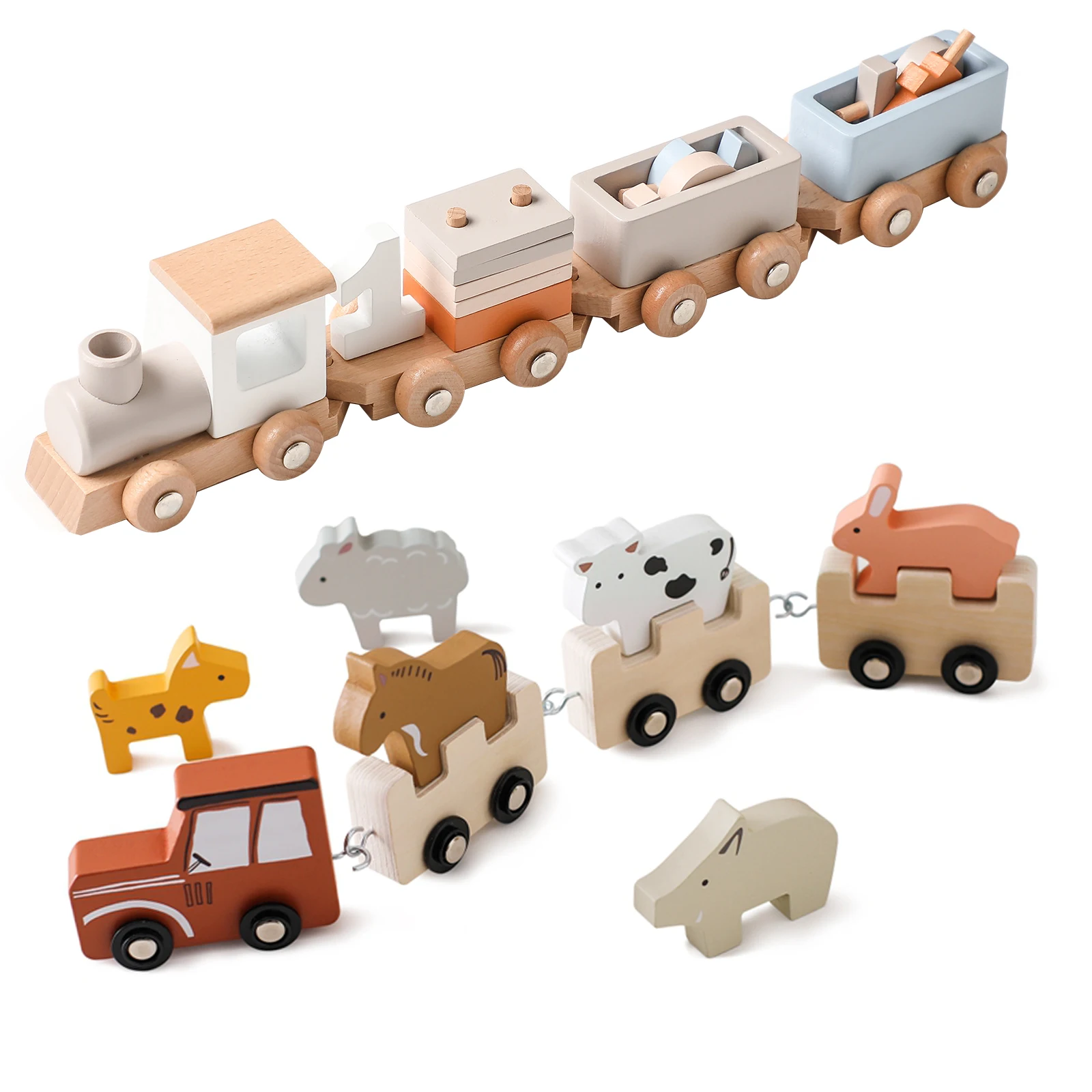 

Wooden Train Birthday Toy Farm Wooden Building Block Toys Montessori Blocks Balance Ability Educational Children Wooden Block