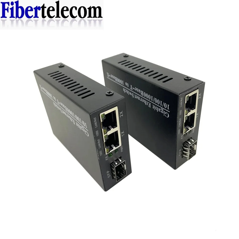 Gigabit Optical Fiber Ethernet Switch Gigabit Media Converter 1 SFP to 2 RJ45 UTP