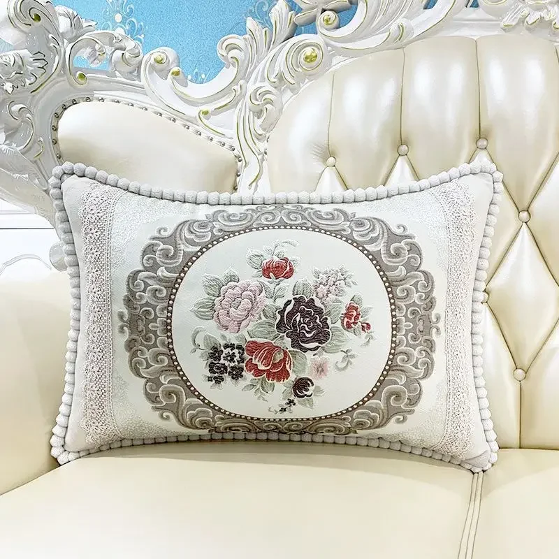 

European Sofa Decor Throw Pillows Vintage Home Cushion Cover Floral Embroidery Rectangle Living Room Cushion Cover Pillowcase