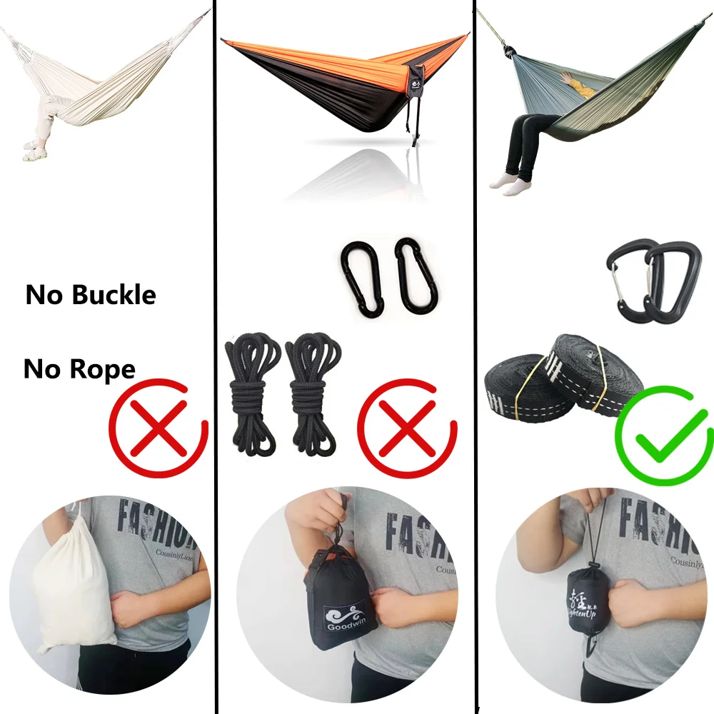 Ultralight 450g Nylon Ultra Thin Hammock 1-2 Person Outdoor Portable Hammock Ice Feeling 150 kg Bearing Weight Camping Hammock