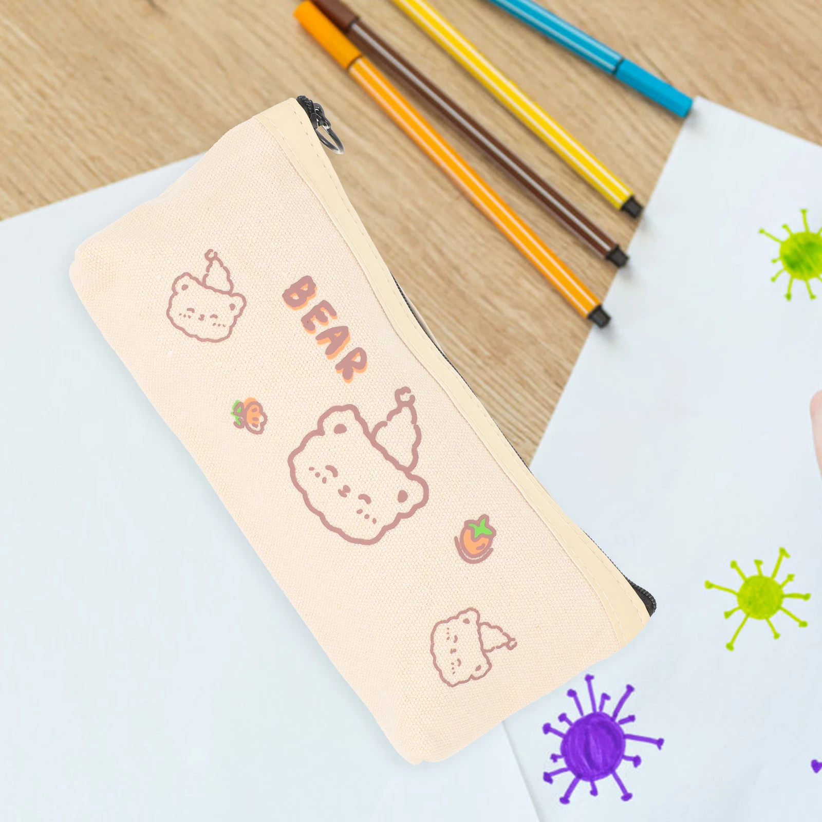 

Pencil Bag Canvas Case School Organizer Fabric Simple Pouch Portable Cute Holder Child
