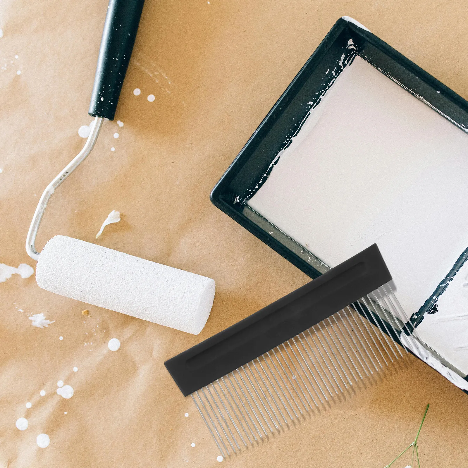 2Pcs Stainless Steel Paint Brush Comb Plastic Handle Texture Tool for Wall Graining Artistic Painting Tools Paint Brush Tool