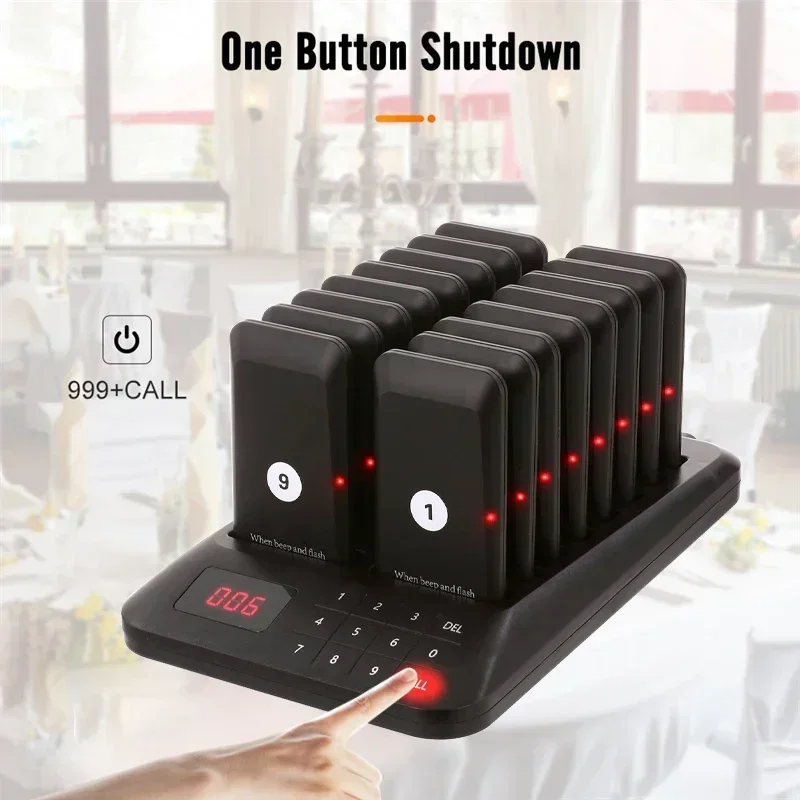 Wireless Calling System Buzzer Restaurant Bar 16 Pager Receiver 1 Keypad Transmitter Guest Paging Food Court Clinic Queue System