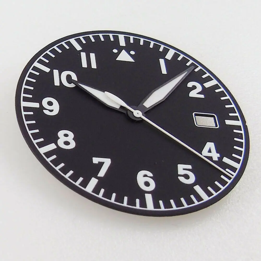 Funda de cristal de zafiro de 39mm para reloj, compatible con movimiento NH35 NH36 (caja + esfera + Mano Negra)