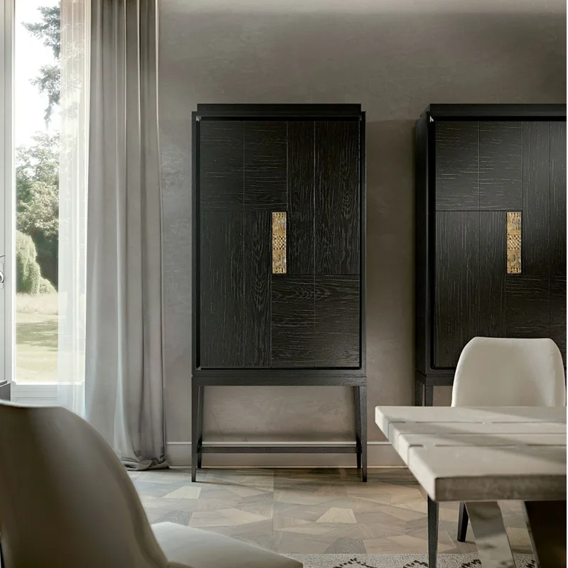 Tall cabinet designer showroom Italian minimalist light luxury living room high cabinet bucket