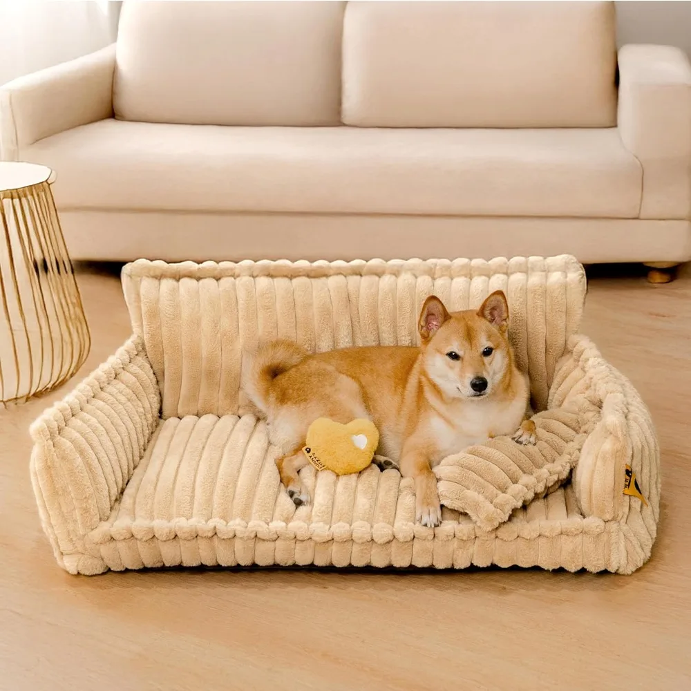 

FUZZY Dog Bed for Medium Large Dogs - Orthopedic Pet Beds, Fluffy Dog Sofa with Removable Washable Cover, Supportive Foam