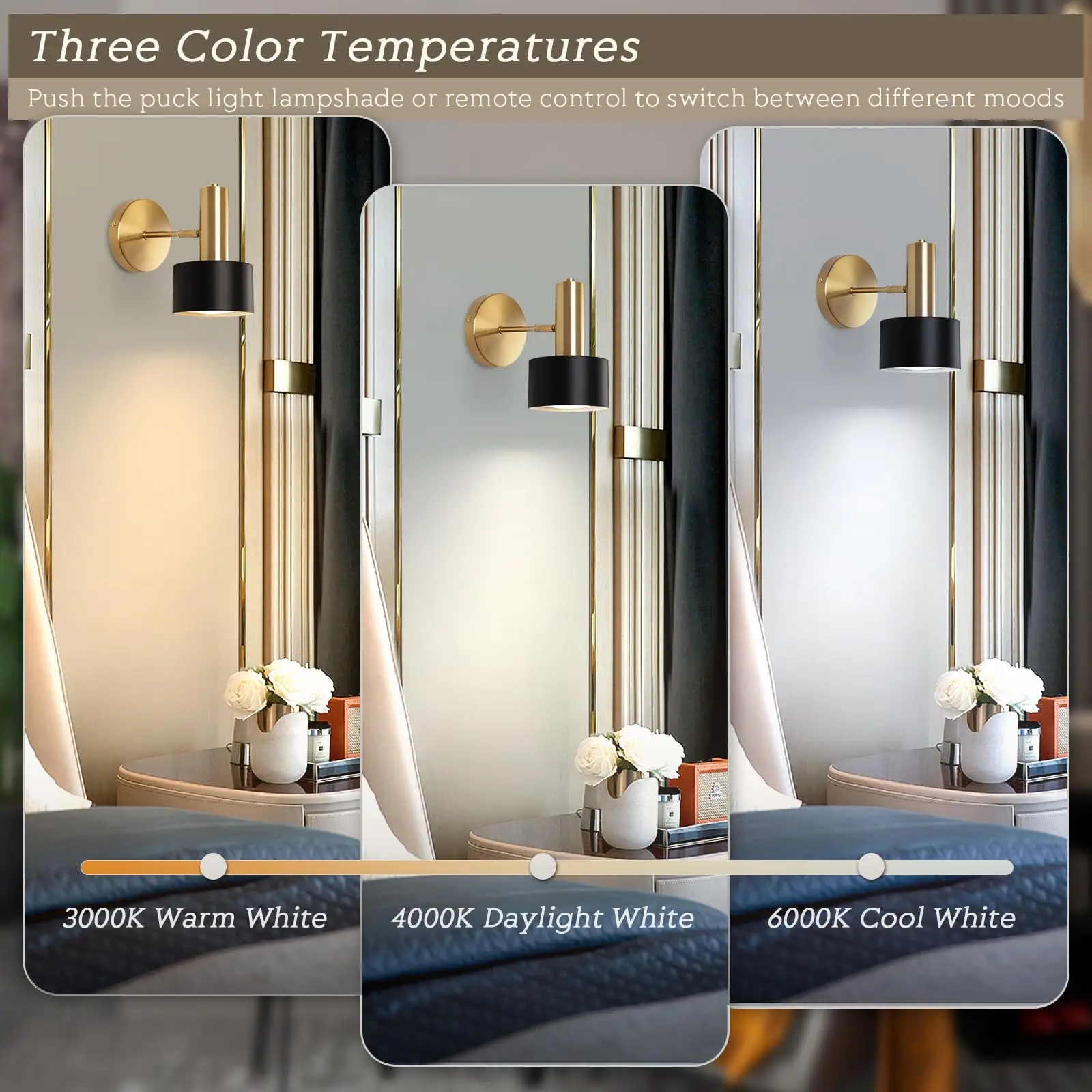 Battery Operated Wall Sconces Set of 2, Modern Wireless Black Wall Lights Fixtures,Cordless Wall lamp with Memory Function