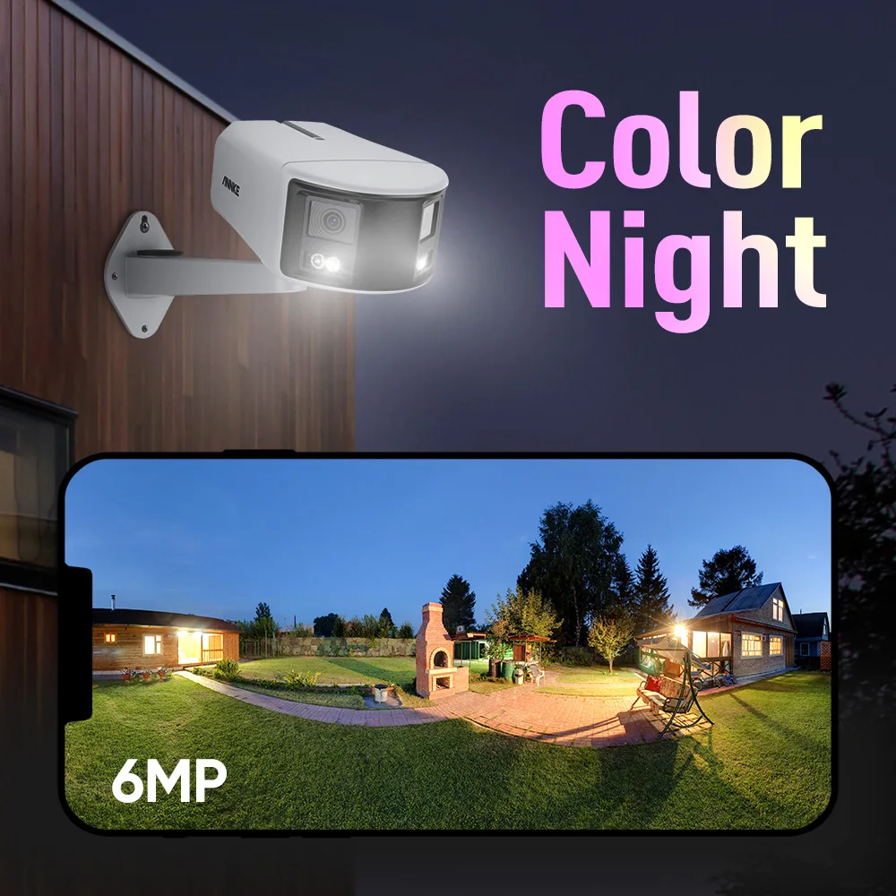 Annke 6MP POE Dual Lens Camera H.265 Outdoor Human Vehicle Detection 180° Wide Angle IP Camera Two Way Audio Security Protection