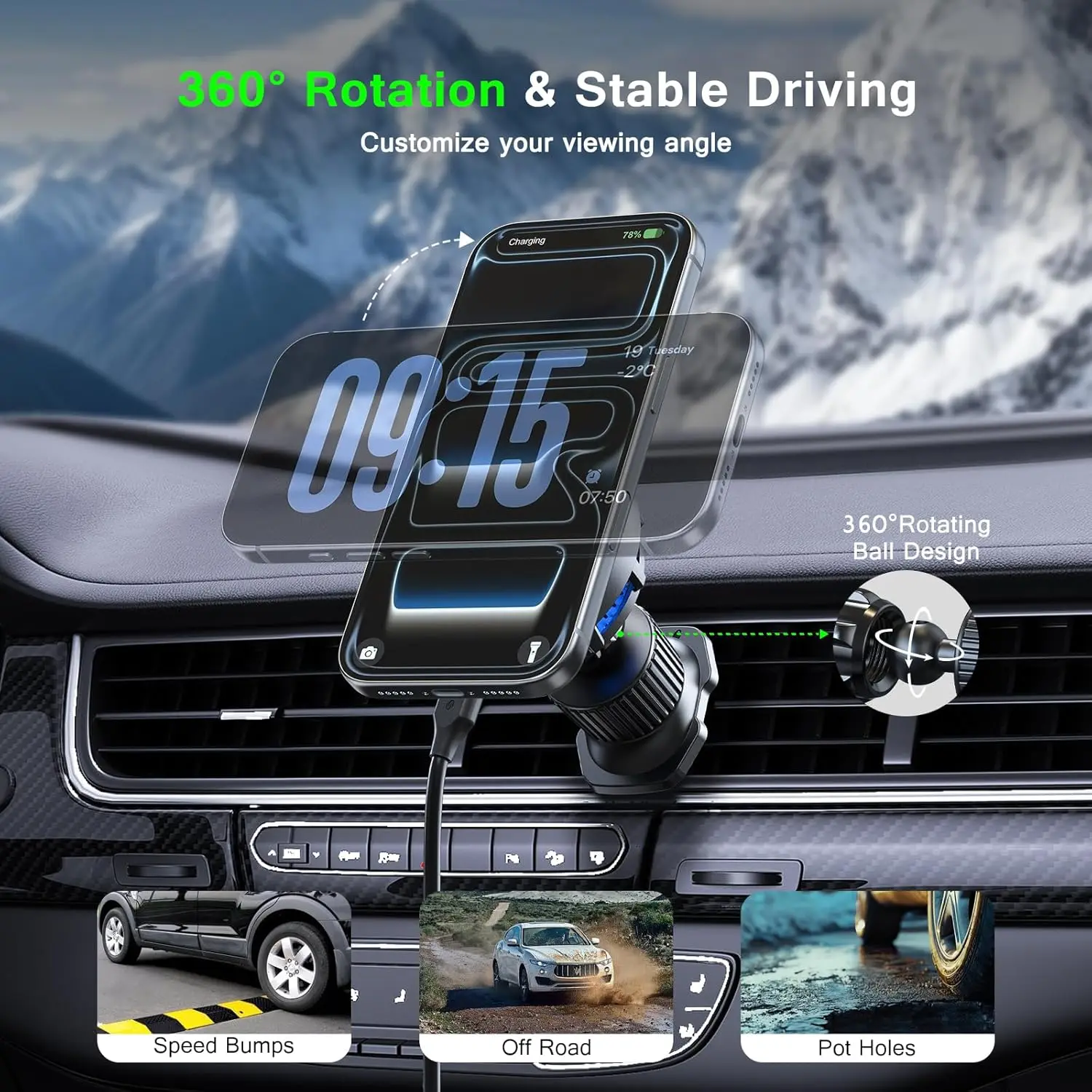 UYUXIO Consumer Electronics Magnetic Air Vent Wireless Car Charger Mount Strong Magnet 25W Ultra Fast Charging Car Phone Holder - view 3