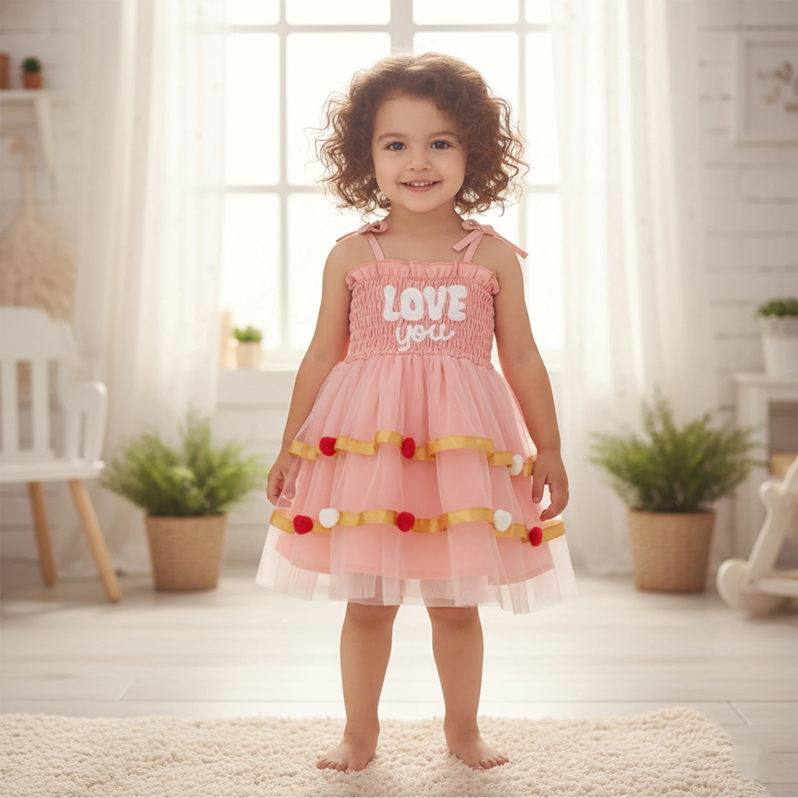 فستان صيفي للفتيات الصغيرات بدون أكمام بحزام ربطة عنق فستان على شكل حرف A للأطفال الصغار ذو طبقات