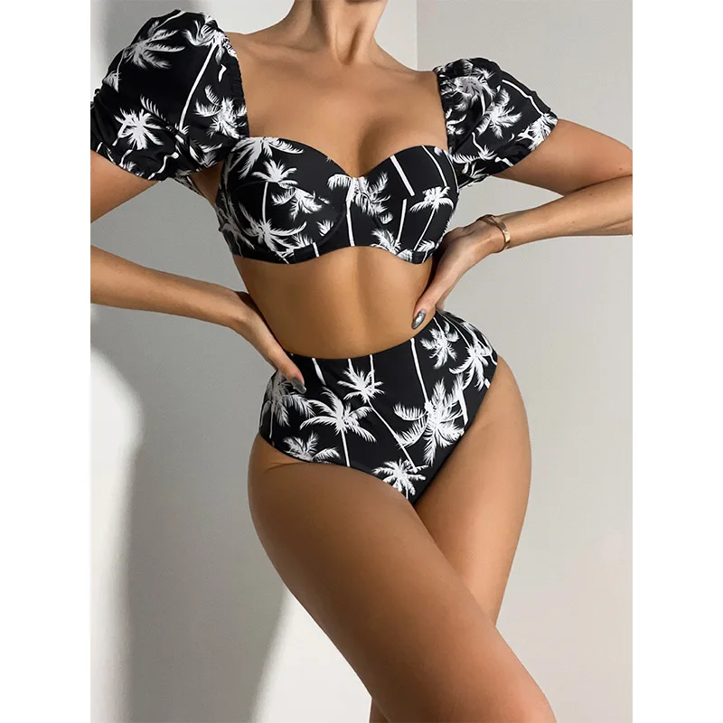 

Bathing Suit Women European And American Split Swimsuit Sexy Muse Swimsuit Black And White Coconut High Waist Bikini Bikini