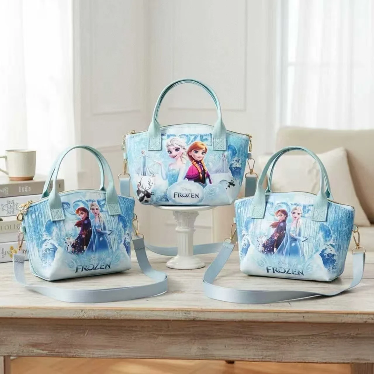 حقيبة يد ديزني فروزن آنا وإلسا، حقيبة كروس نسائية عصرية ذات سعة كبيرة وحزام كتف قابل للتعديل، حقيبة تخزين المكياج