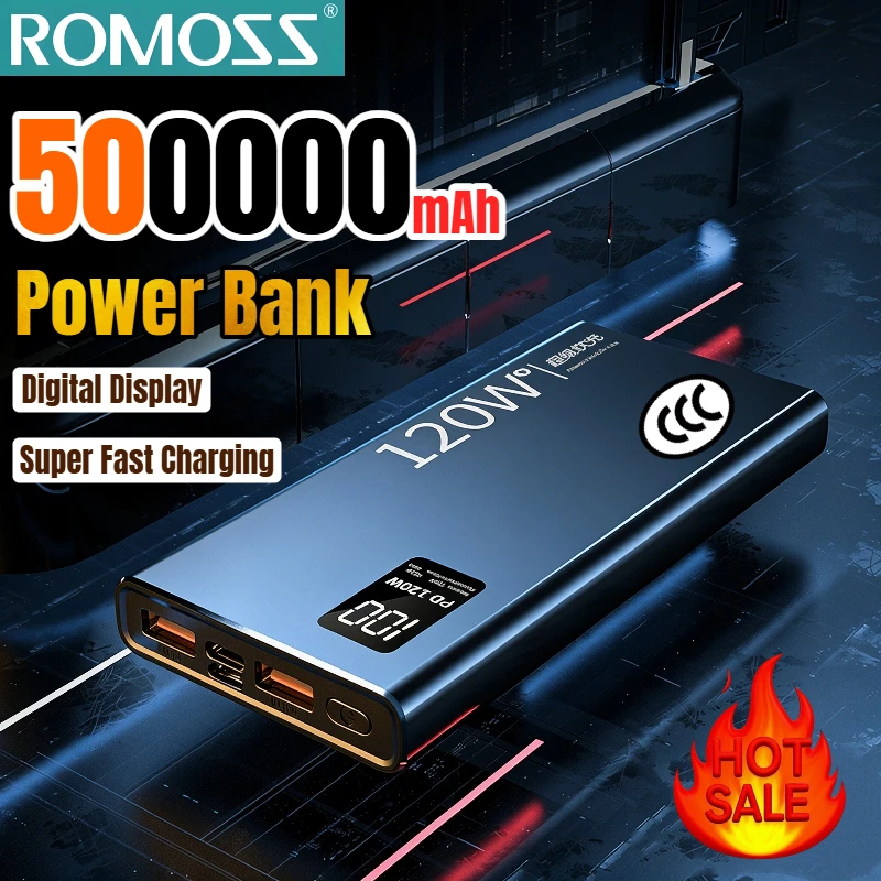 ROMOSS 500000mAh Power Bank 120W Large Capacity Super Fast Charging Portable Powerbank Battery Charger for iPhone Samsung