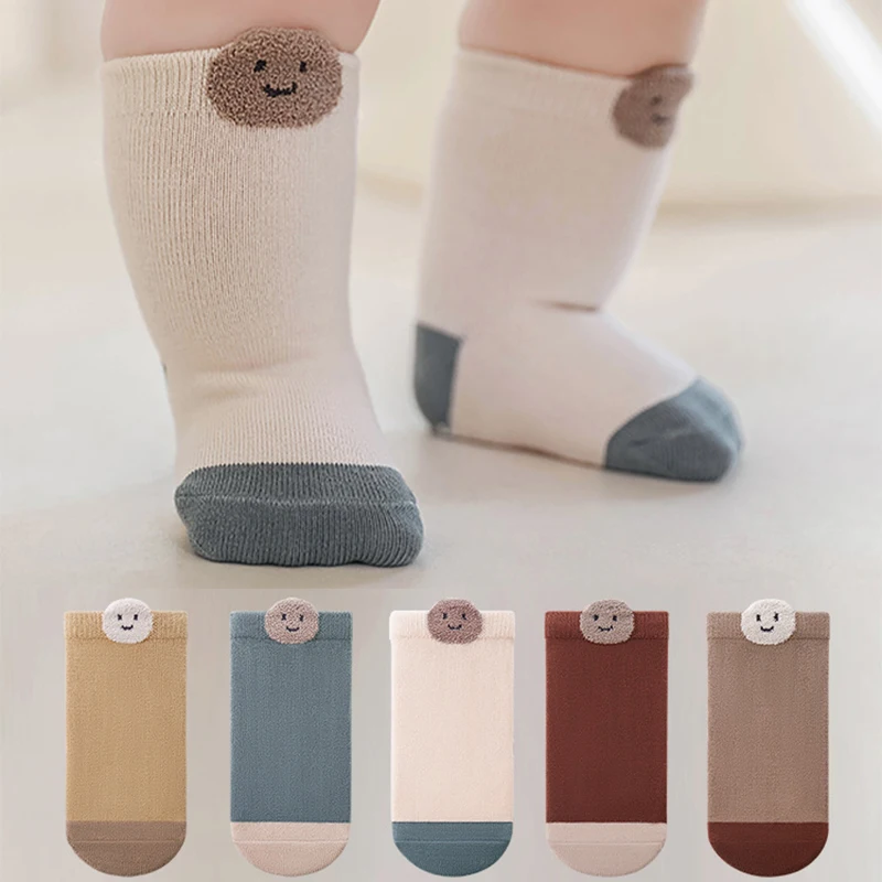 Winter New Cartoon Warm Baby Mid Socks Newborn Kids Cute Smiling Elastic Anti Slip Socks Girls Infant Boys Boneless Socks 0-5Y