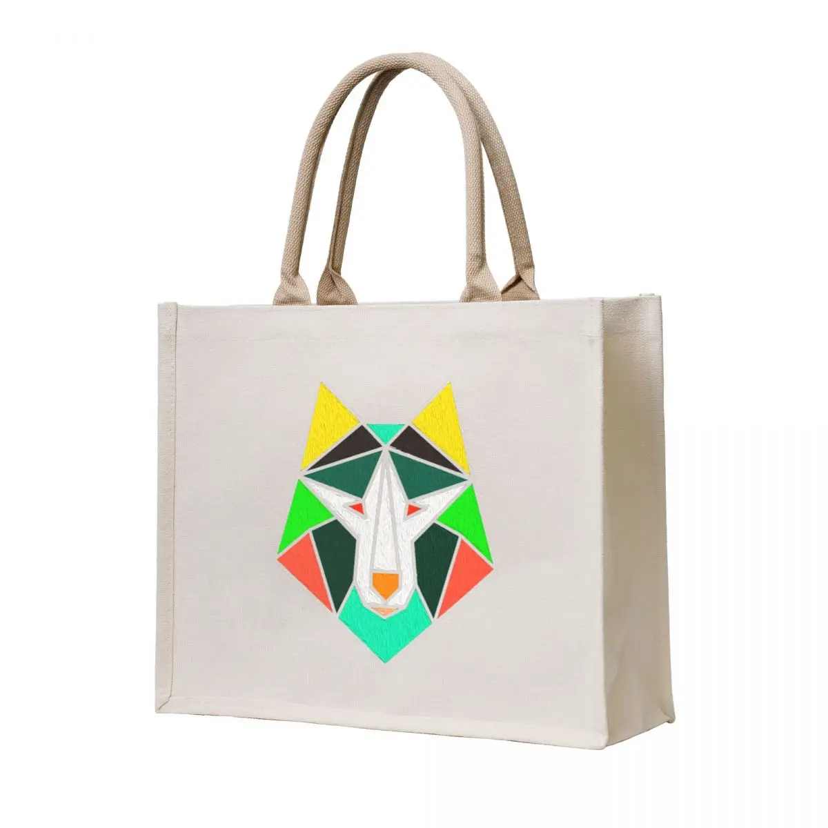 

Colorful animal. Geometric lion face with triangles in bright colors. Tote Bag hand bags tote bags men supermarket folding bag