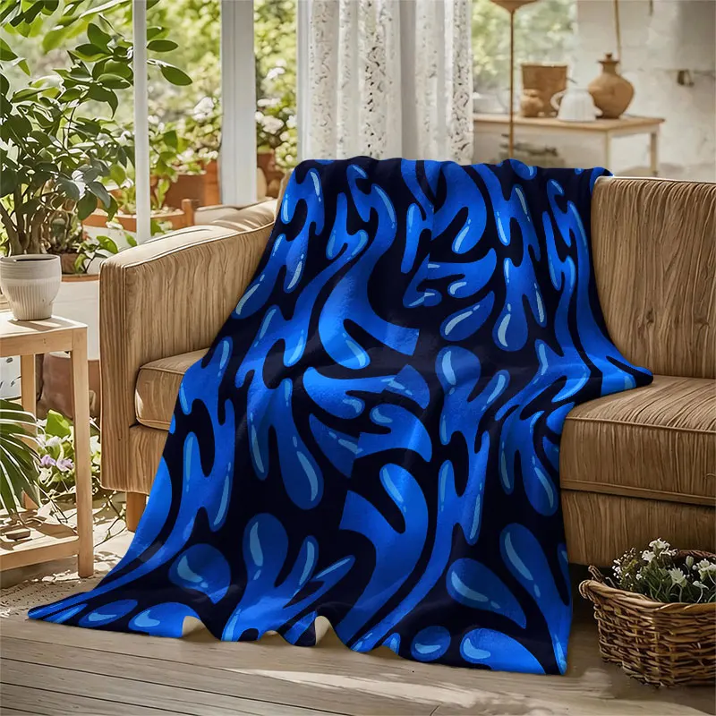 Glossy Blue Shapes Black Flannel Blanket Perfect for Sofa Office Bed Travel Sleep Read Relax Camping Four Season Use