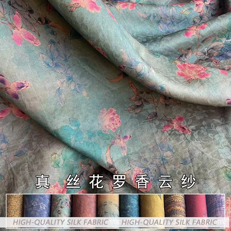 Transparent Flower Luo Xiangyun Yarn Silk Cloth Vintage Buttercup Chinese Cheongsam Dress Top Fabric