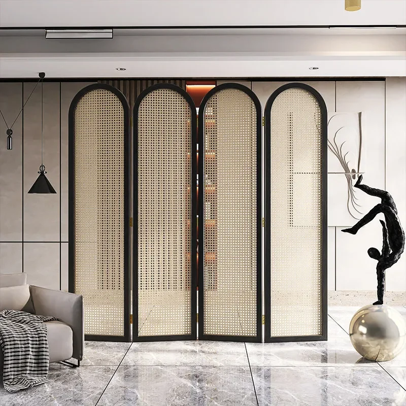 for Rattan Screen Partition Folding Mobile Living Room Solid Wood Office Door Bedroom Shelter Bedside Customizable New Models