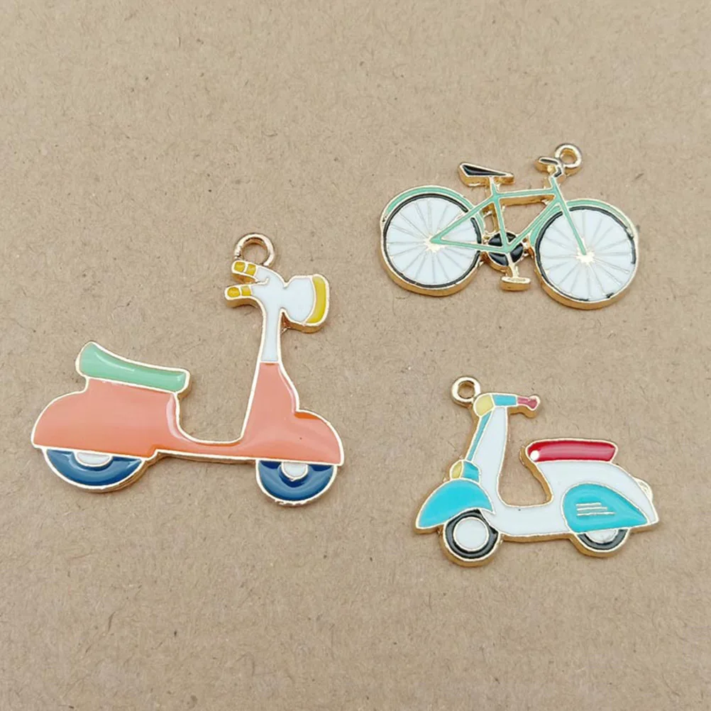 

10 Pcs Cute Charms Bicycle Pendant Keychain Necklace Trendy Light Green Keyring