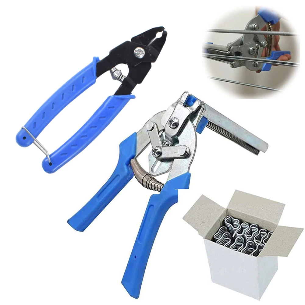 Animal Cage Hog Ring Pliers Tool and 600pcs M Clips Staples Chicken Mesh Cage Wire Fencing Caged Clamp