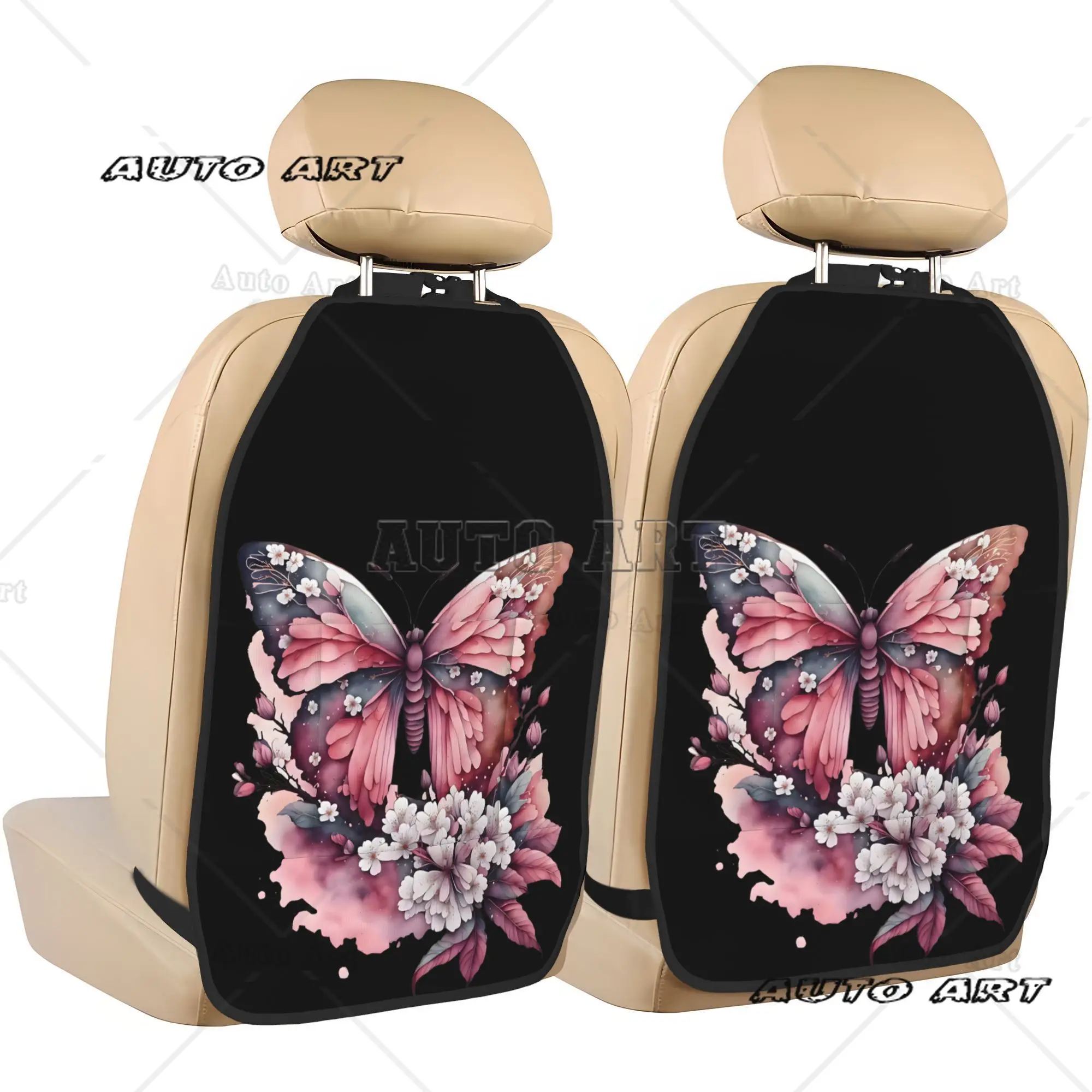 2pcs Cherry Blossom Butterfly Car Seat Back Organizer Multi-functionaland Kick Proof Storage BagKeeps Your Car Neat and Tidy