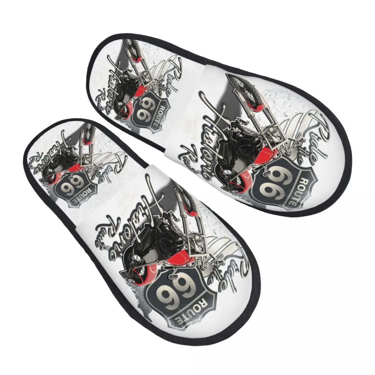 Pantofole da motociclista da donna con stampa personalizzata US 66 Morbide e calde Route 66 America Highway Memory Foam Soffice pantofola Scarpe da esterno per interni