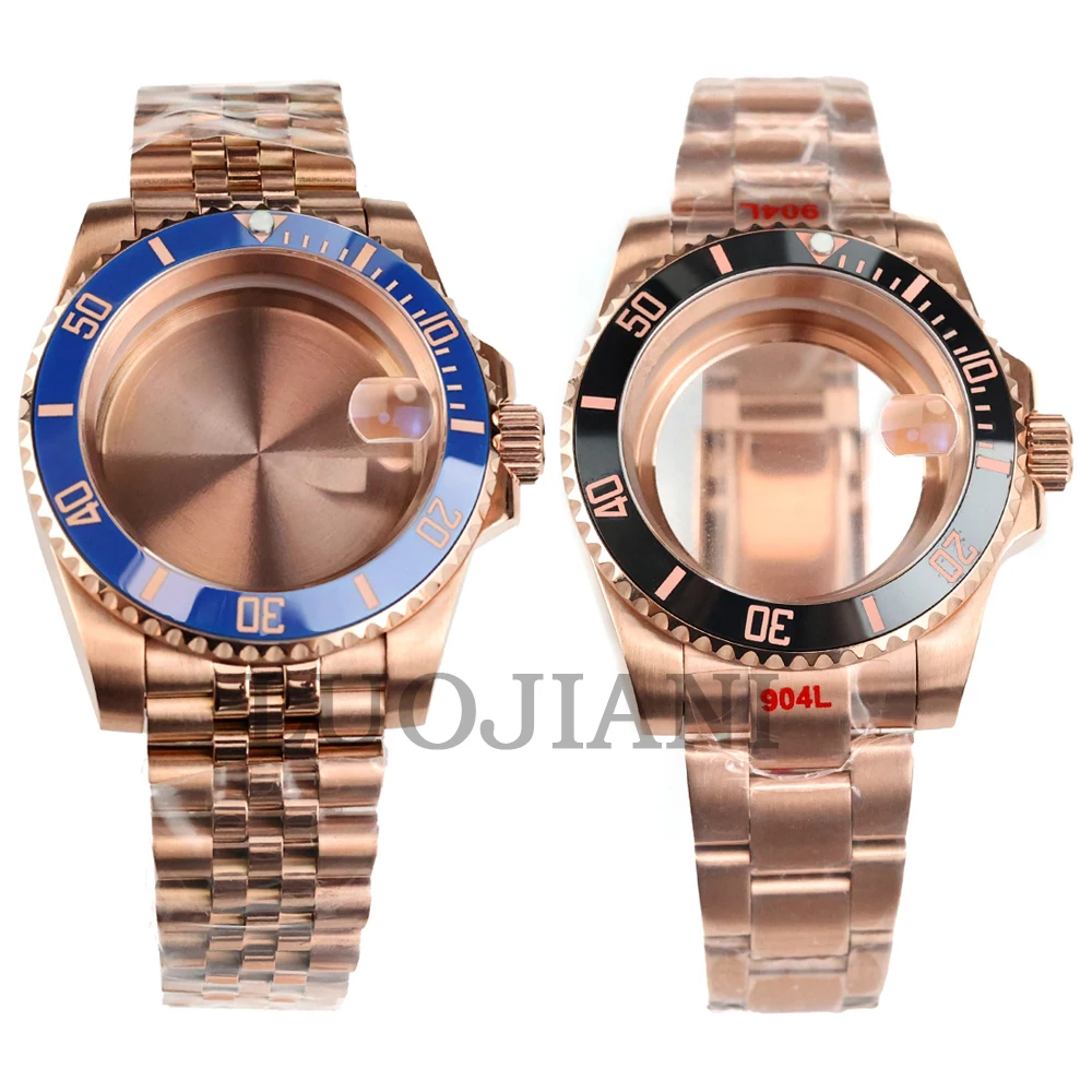 

For Submariner Case 40mm NH35 Rose Gold Watch Case 316L Steel Jubilee/Oyster Bracelet For Seiko NH34 NH35 NH36 NH38 Movement