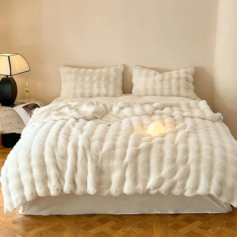 Tuscan Faux Rabbit Fur Winter Warm Blankets for Beds High End Thicken Plush Throw Blanket Soft Comfortable Warmth Sofa Blanket