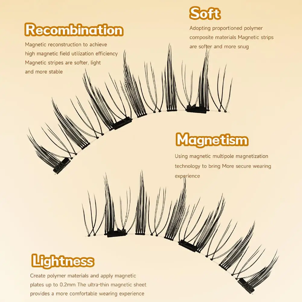 Magnetic False Eyelashes Thick And Hard Stems Natural Curled Glue-free False Eyelashes 1 Pair, Reusable Makeup Tool