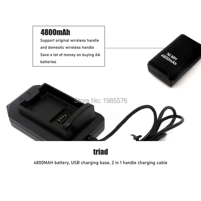 Portable Double Baterai Isi Ulang + USB Charger Kabel Pack Untuk XBOX 360 Wireless Controller