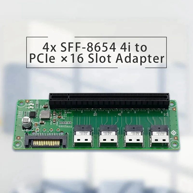 Pcie 4.0スロット拡張ボード、4ポートSFF-8654からpcie x16スロットアダプター、m.2からsasライザーカード、GPU pcie 4.0x4、15ピンsata、新品