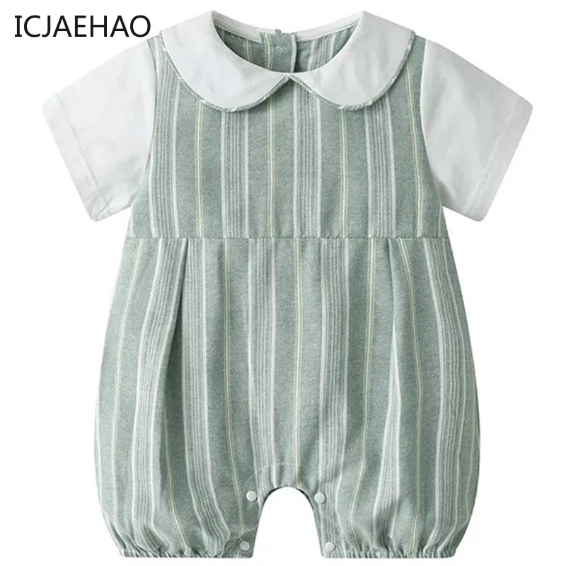 

ICJAEHAO 2024 Summer New In Infant Baby Boy Short Sleeve Rompers Outwears Kids Cotton Clothing One-Pieces Newborn Cute Clothing